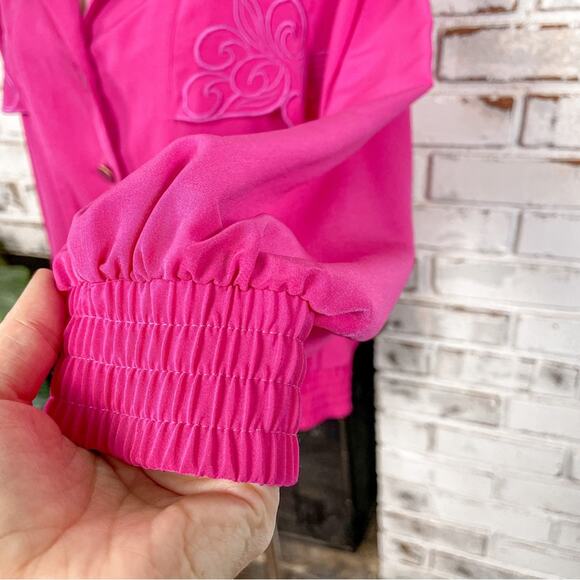 Vintage 80s Philippe Marque Bright Pink Embroidered Jacket M - Picture 5 of 12